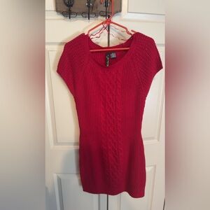 Red Short Sleeve Cable Knit Sweater